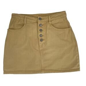 J Galt Denim Mini Skirt Tan Button Front Y2K Brandy Melville Style Womens Sz M